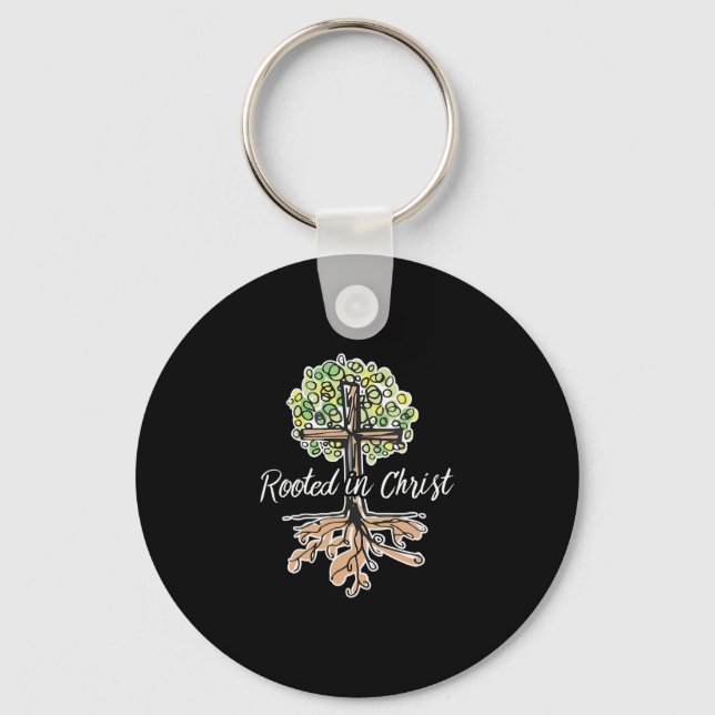 Womens Rooted in Christ Religious Christian Jesus Keychain (Front)