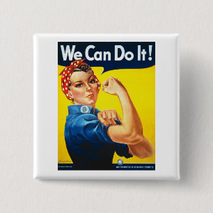 Women's Rosy the Riveter T Shirt - We Can Do It 2 Inch Square Button