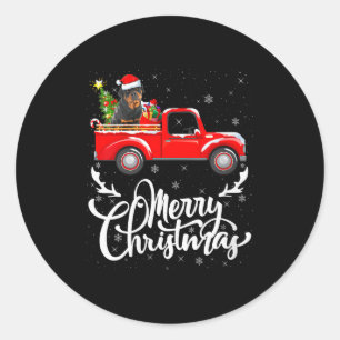 Womens Rottweiler Dog On Christmas Tree Red Truck Classic Round Sticker