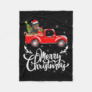 Womens Rottweiler Dog On Christmas Tree Red Truck Fleece Blanket
