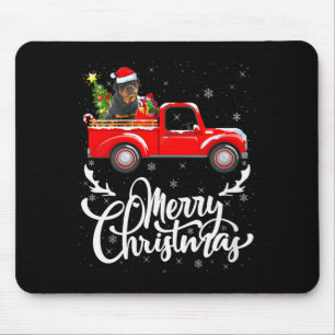 Womens Rottweiler Dog On Christmas Tree Red Truck Mouse Pad