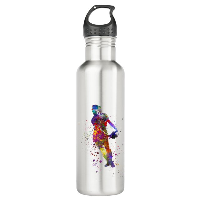 Women's rugby in watercolor 710 ml water bottle (Front)