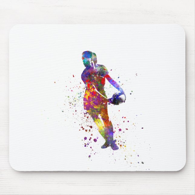 Women's rugby in watercolor mouse pad (Front)
