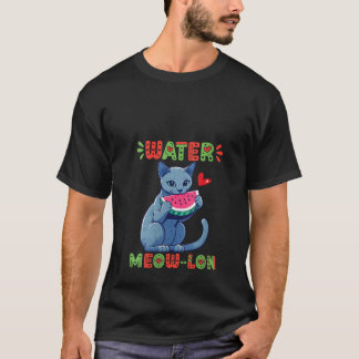 Womens Russian Blue Cat Eating Watermelon Summer V T-Shirt