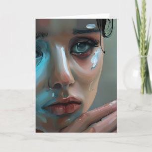 Women's Sad Face   Crying Blank Card