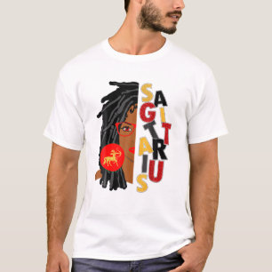 Womens Sagittarius Girl Afro Locs Girl Zodiac Sign T-Shirt
