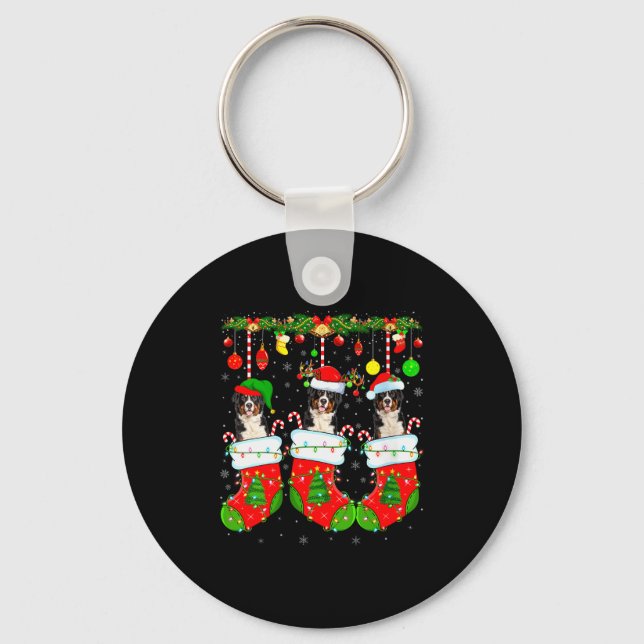 Womens Saint Bernard Dog In Christmas Socks Funny  Keychain (Front)