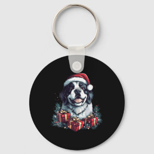 Womens Saint Bernard Santa Hat Funny Christmas St. Keychain