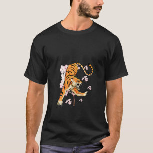 Womens Sakura Flower Wild Cat Tiger T-Shirt
