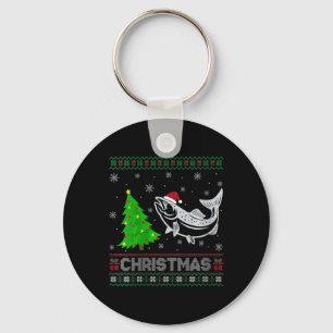 Womens Salmon Xmas Tree Lighting Ugly Christmas Sw Keychain