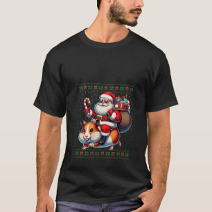 Womens Santa Riding Hamster Animal Ugly Christmas T-Shirt