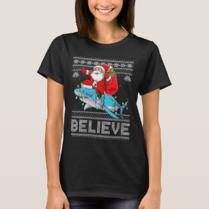 Womens Santa Riding Shark Ugly Christmas Sweater B