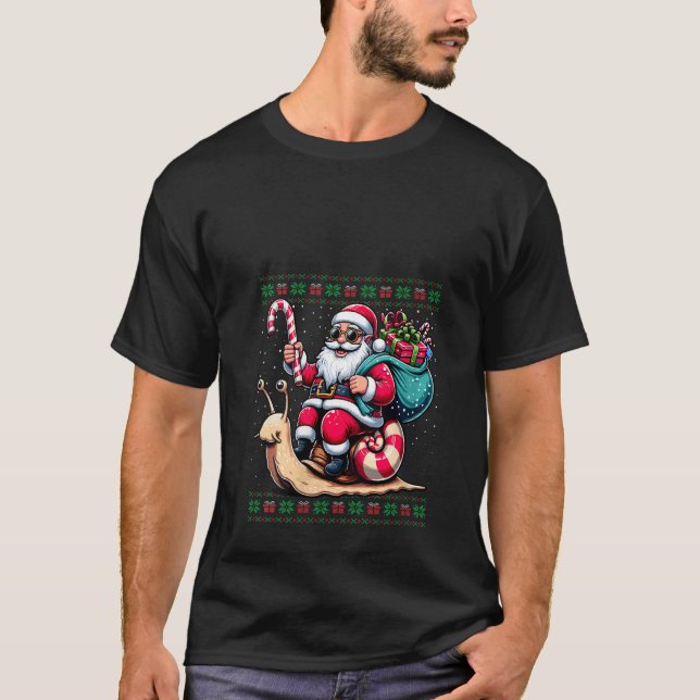 Womens Santa Riding Snail Animal Ugly Christmas Sw T-Shirt (Front)