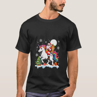 Womens Santa Riding Unicorn Christmas Tree Colorfu T-Shirt