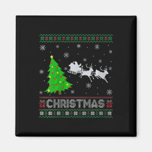 Womens Santa Sleigh Xmas Tree Lighting Ugly Christ Magnet