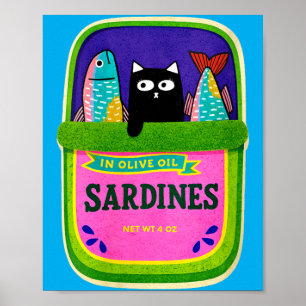 Womens Sardines Tinned Fish Retro Graphic Summer Poster