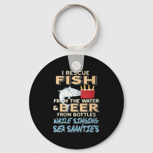 Womens Saving Fish And Beer While Singing Sea Shan Keychain