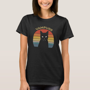 Womens Scary Halloween Broom Vampire Cat Vampurr T-Shirt