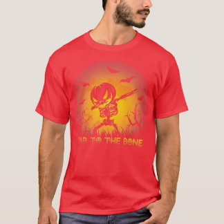 Womens Scary Halloween dab to the bone engraved pu T-Shirt