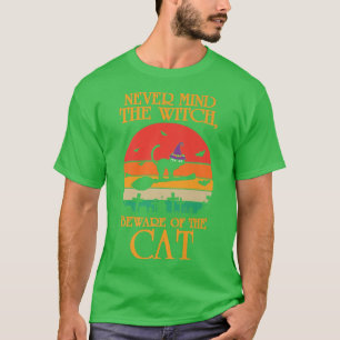 Womens Scary Halloween design broom funny cat witc T-Shirt