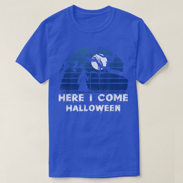 Womens Scary Halloween design broom here I come T- T-Shirt (Design Front)