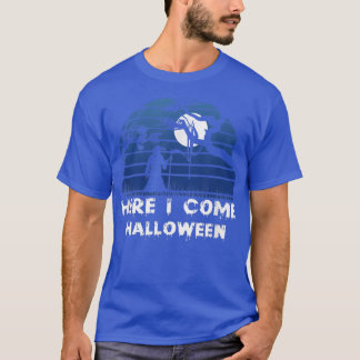 Womens Scary Halloween design broom here I come T- T-Shirt