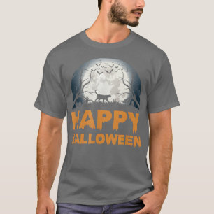 Womens Scary Halloween moon cat design1087 T-Shirt