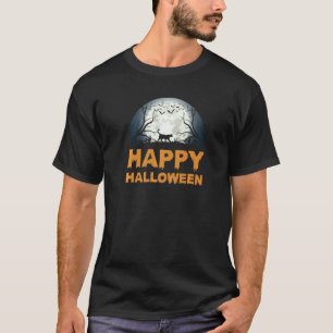 Womens Scary Halloween Moon Cat T-Shirt