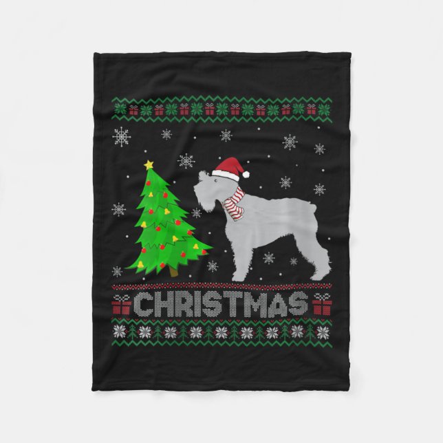 Womens Schnauzer Dog Xmas Tree Lighting Ugly Chris Fleece Blanket (Front)
