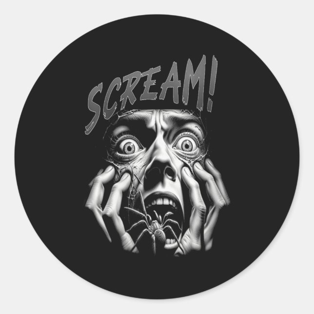 Womens Scream Horror Face Sder Terror Creepy Arach Classic Round Sticker (Front)