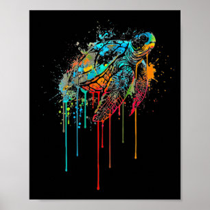 Womens Sea Turtle Dripping Paint Art Beach Lover Poster