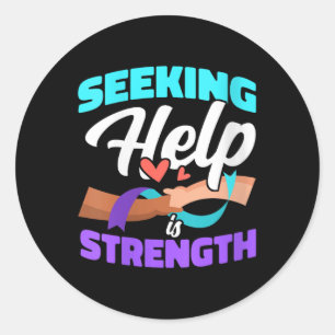 Womens Seeking Help Is Strength Depression Awarene Classic Round Sticker