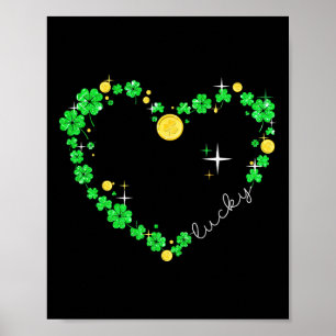 Womens Shamrock Heart Four Leaf Clover Lucky St Pa Poster