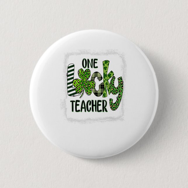 Womens Shamrock One Lucky Teacher St  Patrick 2 Inch Round Button (Front)