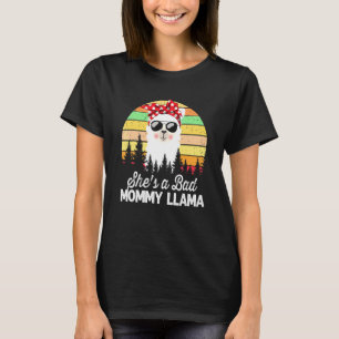 Womens She's A Bad Mommy Llama Mama Vintage Sunse T-Shirt