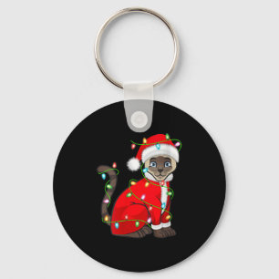 Womens Siamese Cat Christmas Lights Santa Costume  Keychain