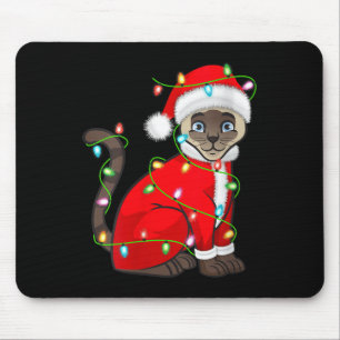 Womens Siamese Cat Christmas Lights Santa Costume Mouse Pad