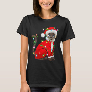 Womens Siamese Cat Christmas Lights Santa Costume  T-Shirt