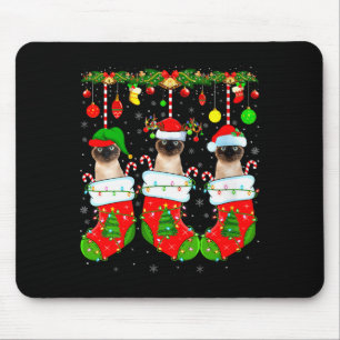 Womens Siamese Cats In Christmas Socks Funny Cat X Mouse Pad