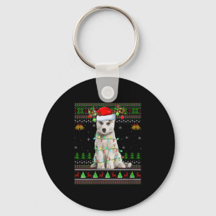 Womens Siberian Husky Dog Ugly Christmas Sweater H Keychain