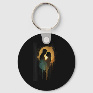 Womens Silhouette Lovers Kissing Date Together Bab Keychain