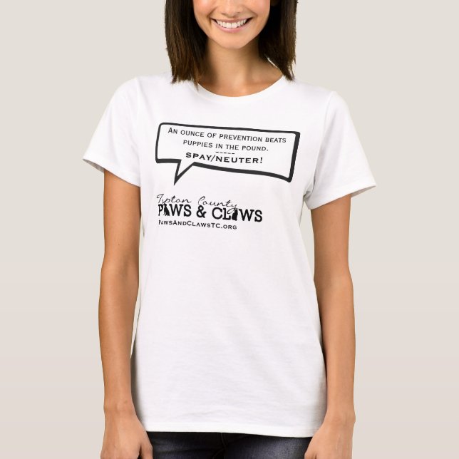 Women's Simple Tee. Spay/Neuter! Paws and Claws. T-Shirt (Front)