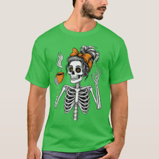 Womens Skeleton Coffee Lover Halloween Pumpkin Spo T-Shirt