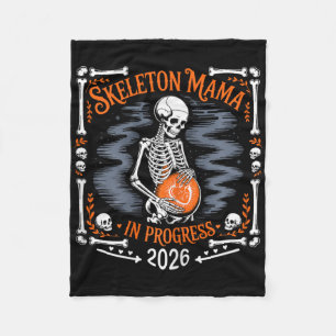 Womens Skeleton Mama In Progress 2026 Pregnant Hal Fleece Blanket