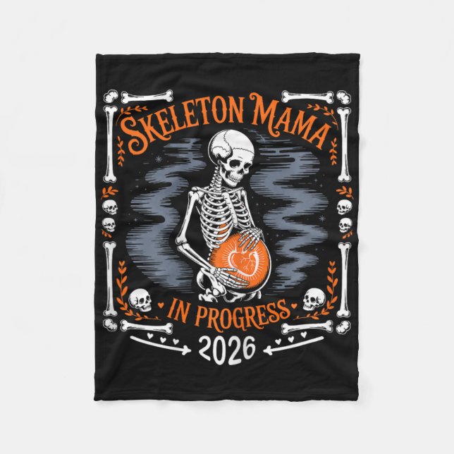 Womens Skeleton Mama In Progress 2026 Pregnant Hal Fleece Blanket (Front)