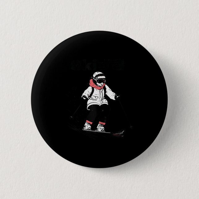 Womens Ski Japan Style Winter Vacation Skiing Skie 2 Inch Round Button (Front)