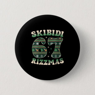 Womens Skibidi Rizzmas 67 Six Seven Meme Ugly Chri 2 Inch Round Button