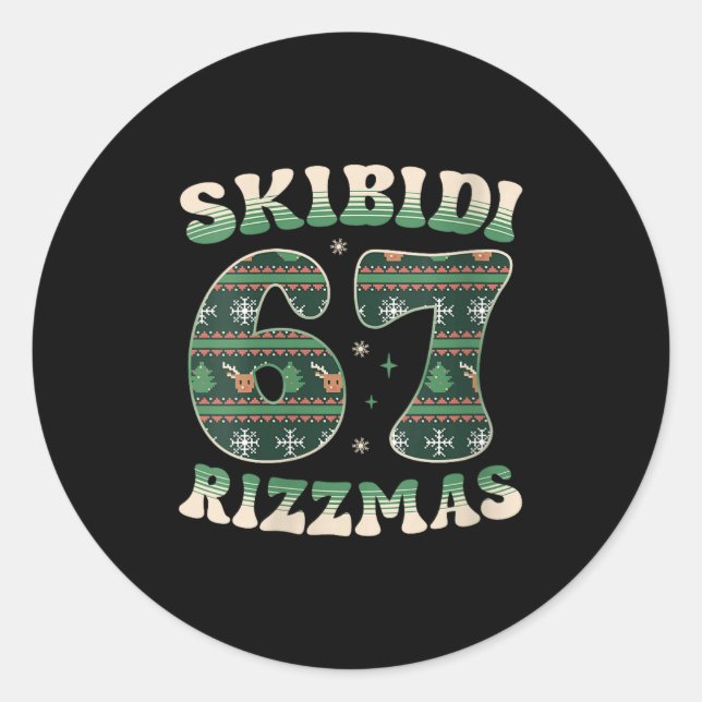 Womens Skibidi Rizzmas 67 Six Seven Meme Ugly Chri Classic Round Sticker (Front)