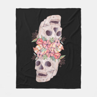 Womens Skull Floral Head Painting Art-Work Cool Ha Fleece Blanket