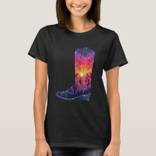 Womens Sky Cowgirl Boot Desert Sunset Dreamers Boh T-Shirt